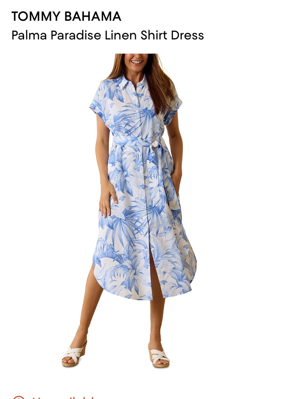 Tommy Bahama White and Light Blue Tropical Midi Shirt Dress